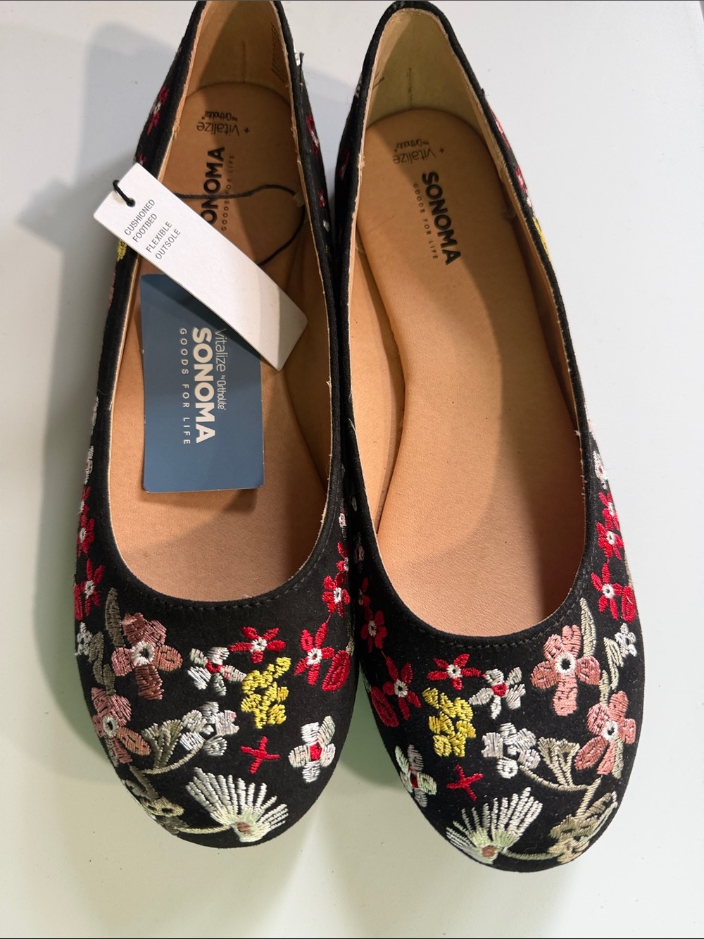 Sonoma Black Floral Embroidered Ballet Flats